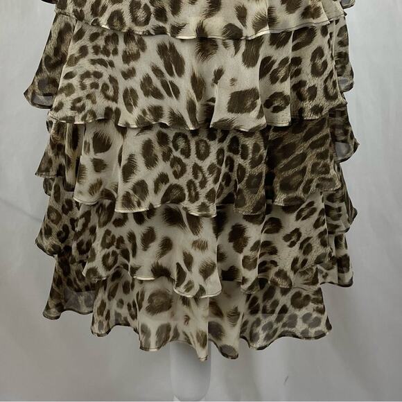 Talbots Sheer Brown Tan Animal Print Date Night Print Ruffled Skirt NWOT Size 14 - Picture 6 of 11